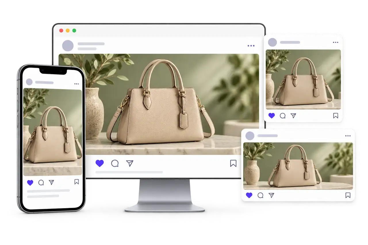 AI photo editing workflow showing product image optimization for social media content